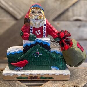 1994 Vintage Figments of Folklore “Santa in Chimney” Wooden Tabletop Decor, 10"H